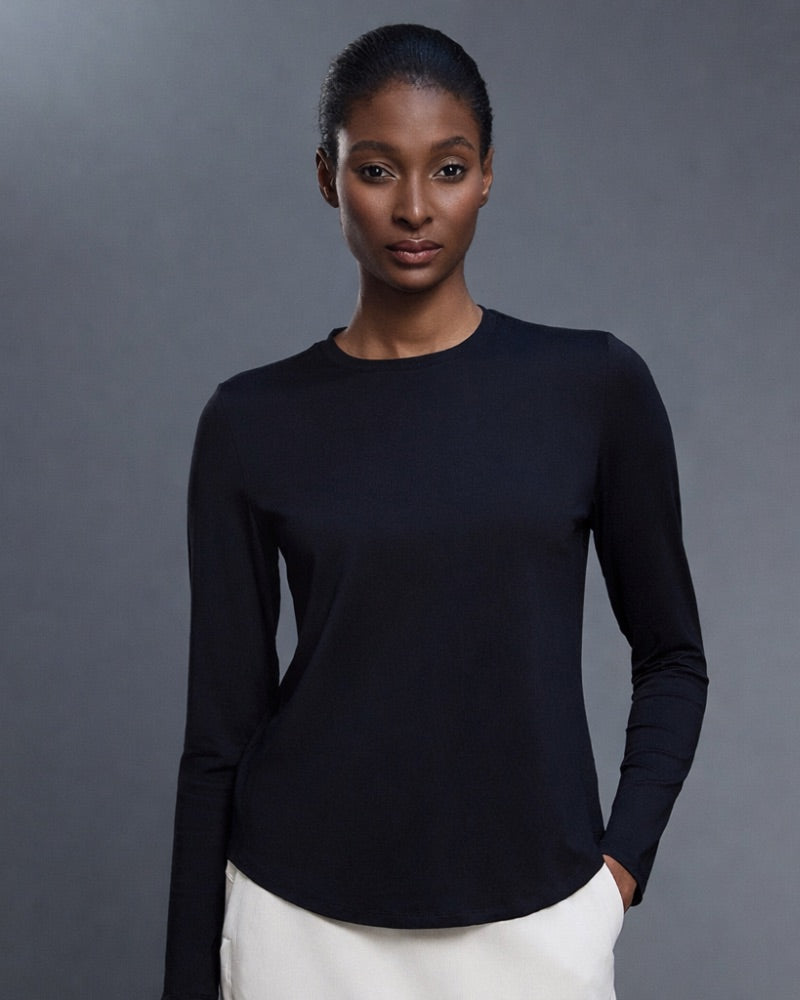 VELA | Premium Long Sleeve Curved Hem T-Shirt