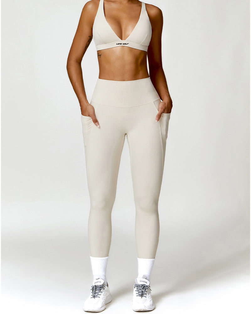 Envy Deep V Backless Sports Bra - Beige - 724438.myshopify.com