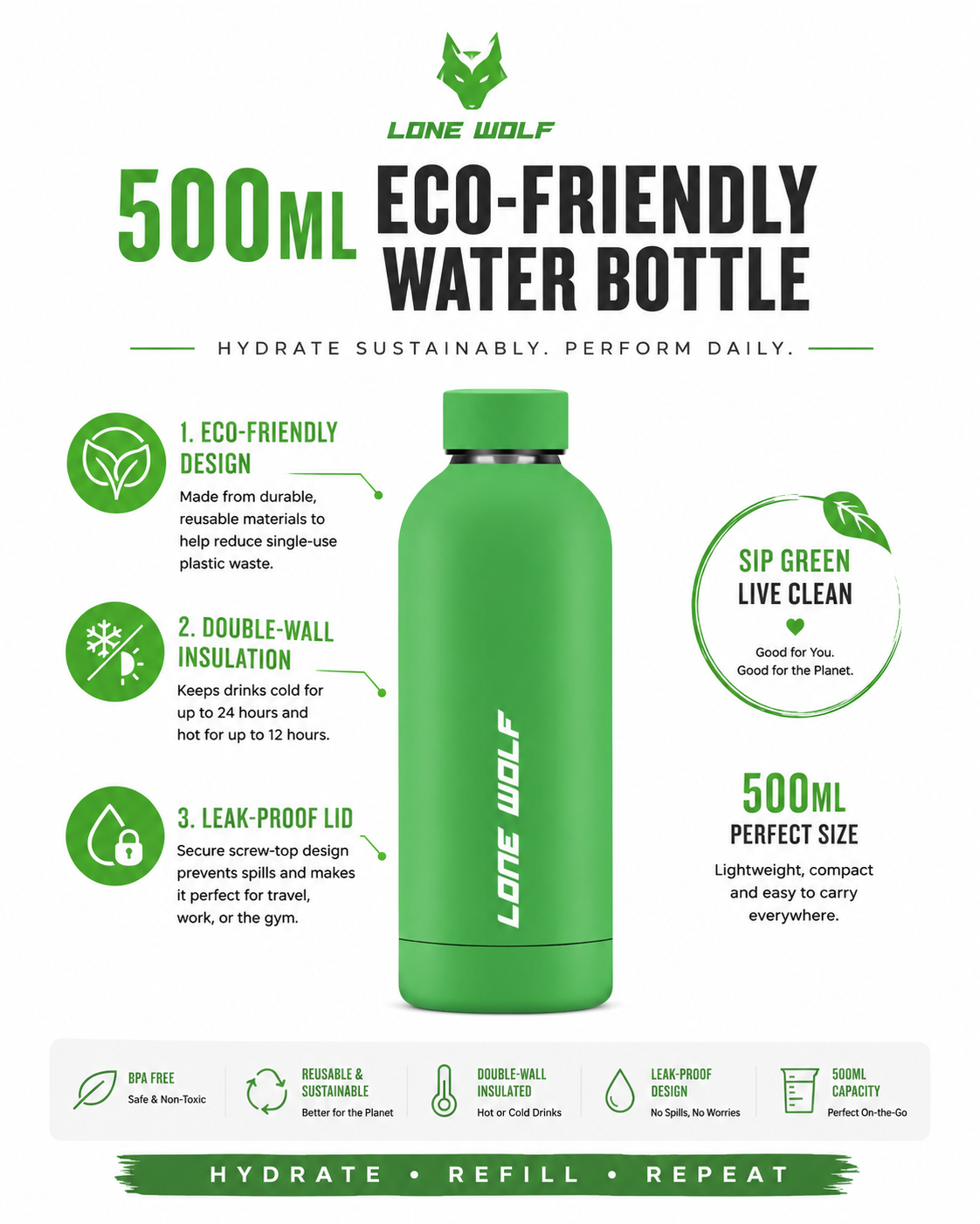 500ml ECO Aluminium Water Bottle