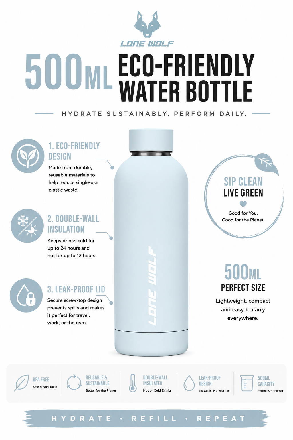 500ml ECO Aluminium Water Bottle
