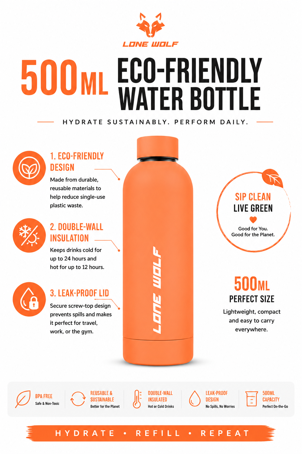 500ml ECO Aluminium Water Bottle