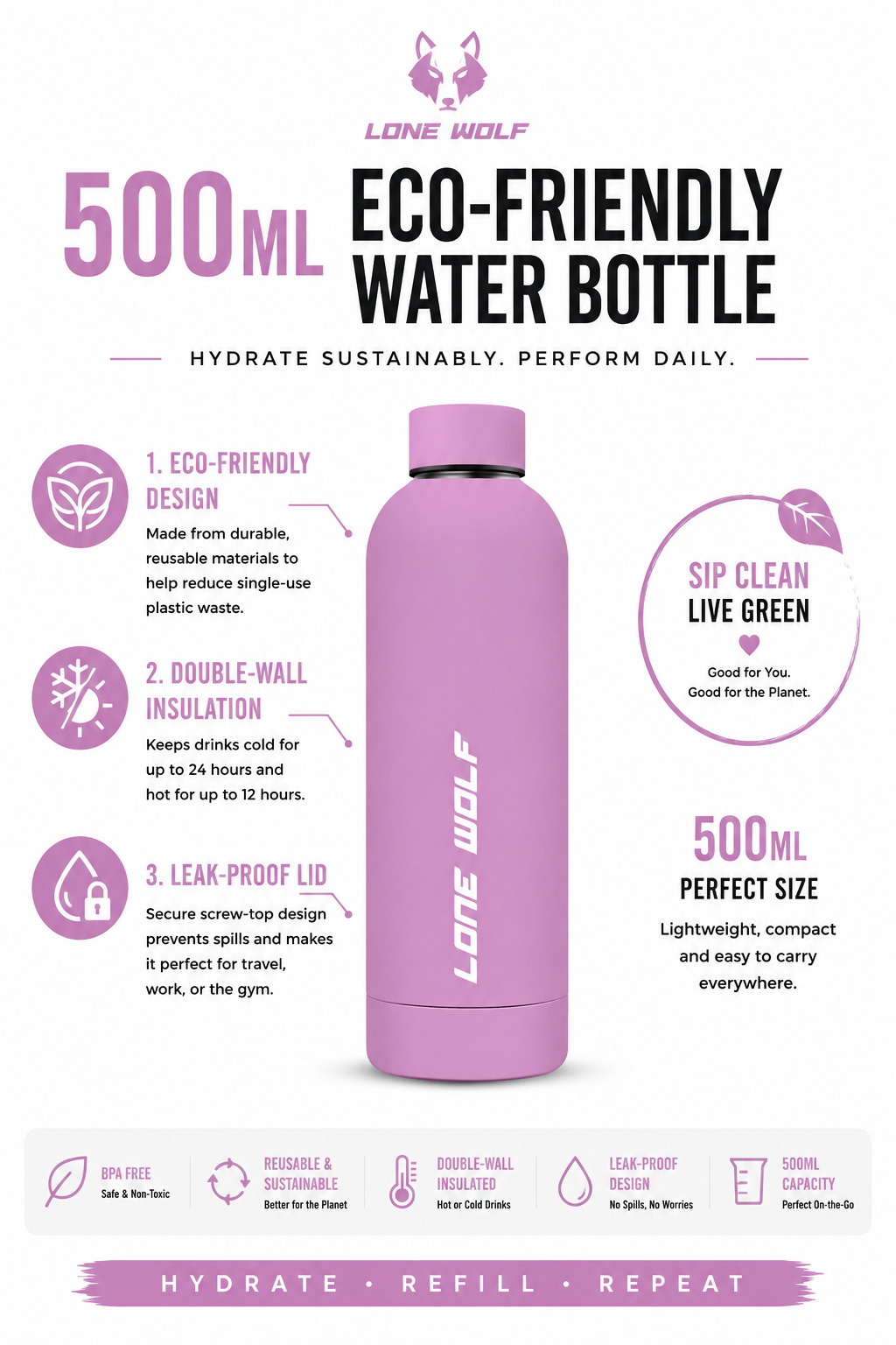 500ml ECO Aluminium Water Bottle