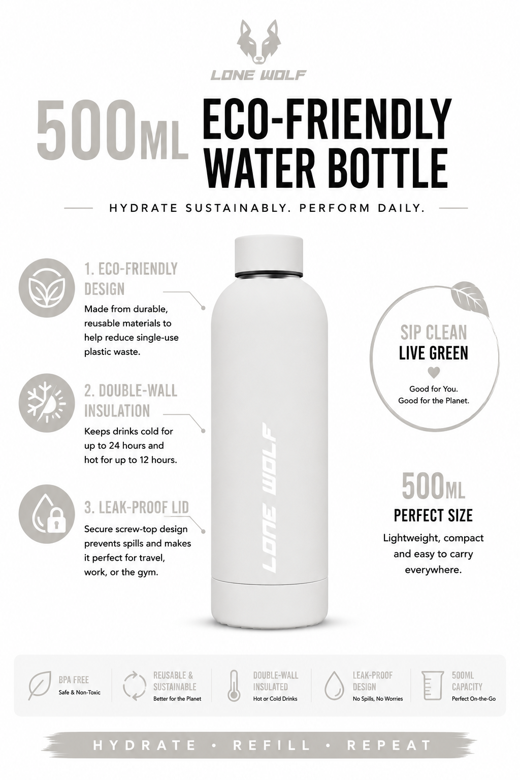 500ml ECO Aluminium Water Bottle