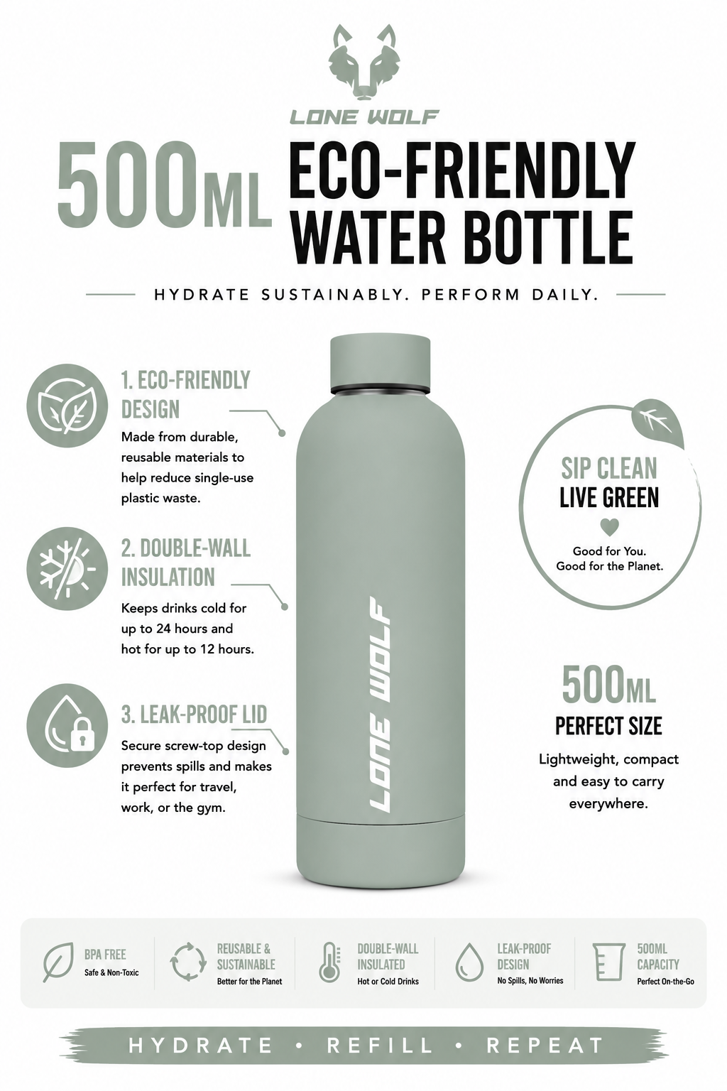 500ml ECO Aluminium Water Bottle