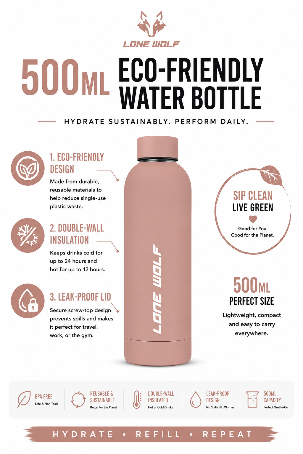 500ml ECO Aluminium Water Bottle