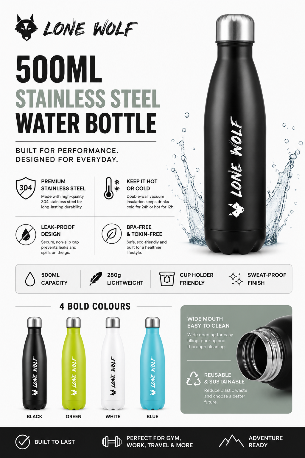 500ml Stainless Steel Hot / Cold Bottle
